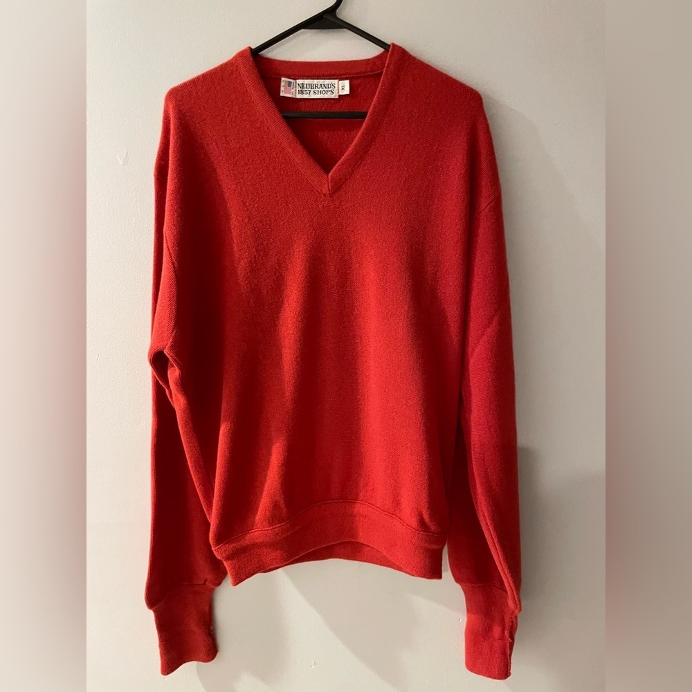 Red V-Neck Sweater made in vintage USA women’s size XL
